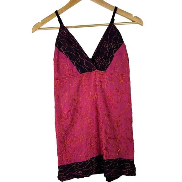 Beautiful UNIQUE Embroidered Boho Cami Babydoll Top/Tank Pink/Orange/Black S/M - Picture 2 of 9